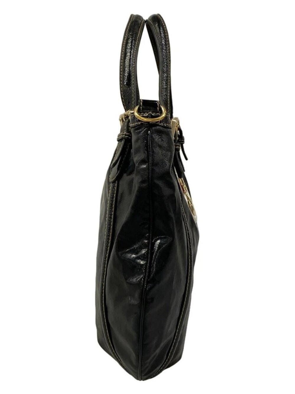 GUCCI Britt 162886 Black Coated Canvas Patent Leather Tote Bag - Picture 2 of 14